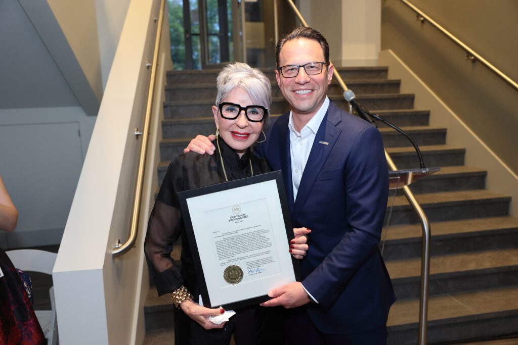Judith Creed (left) standing next to Governor Josh Shapiro (right)